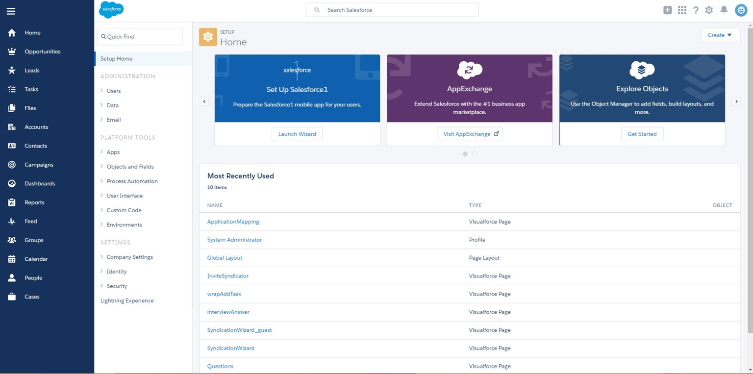 SalesForce start screen