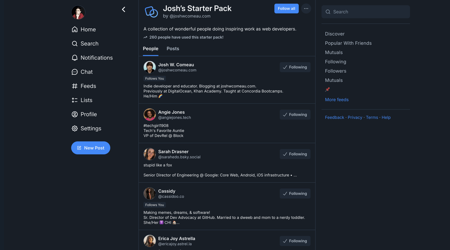 BlueSky starter pack page